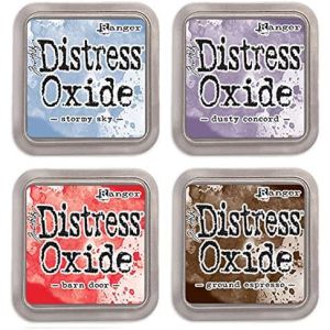 Ranger Tim Holtz Ranger Distress Oxide Ink Bundle Four 3 X 3 Pads F Stormy Sky Dusty Concord Barn Door And Ground Espresso 