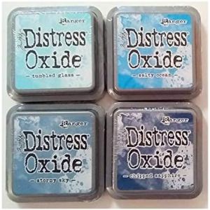 Ranger Tim Holtz Ranger Distress Oxide Ink Bundle Four 3 X 3 Pads R Rivers Tumbled Glass Stormy Sky Salty Ocean And Chipped Sapphire 