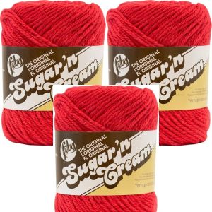 Spinrite Lily Sugar n Cream Yarn Solids Red 1 Pack of 3 Skein