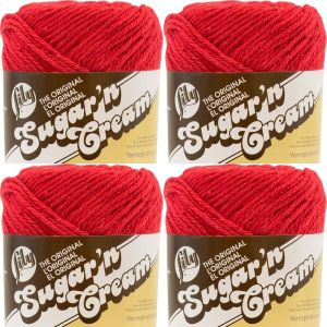 Spinrite Lily Sugar n Cream Yarn Solids Red 1 Pack of 4 Skein