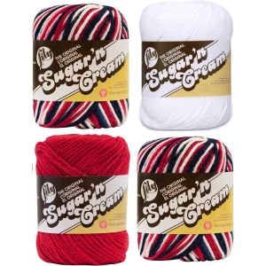 Spinrite Lily Sugar n Cream Limited Edition 100 Percent Cotton Yarn Coordinated 4 Pack Red White and Blue x 2 Red White 1 Pack of 4 Skein