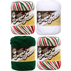 Spinrite Lily Sugar n Cream Limited Edition 100 Percent Cotton Yarn Coordinated 4 Pack Mistletoe x 2 Dark Pine White4 1 Pack of 4 Skein