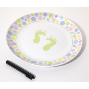 Darice Autograph Plate with Marker Baby Feet Design Pastel