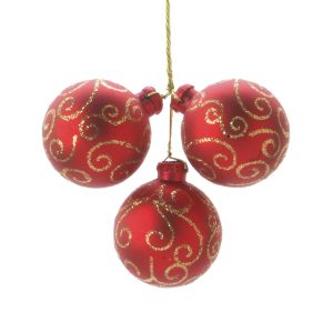 Seasonal Floral Red Christmas Ornament Pick Gold Swirl 40 Millimeters 3 Tips