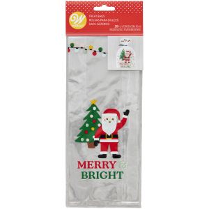 Wilton Treat Bags With Ties 20 Per Pkg -Merry & Bright Santa Claus