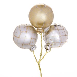 Christmas Floral Ornament Pick With Diamonds Round 40 Millimeters 3 Tips