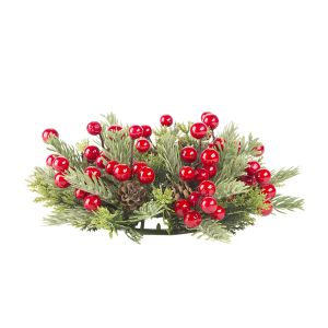 Christmas Pine And Berry Candle Ring Foam And Plastic 3 Inches