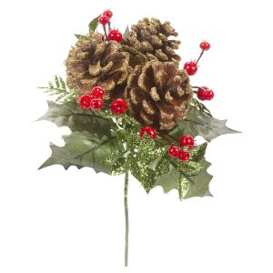 Darice Pinecone And Holly Pick With Glitter 8 Inches
