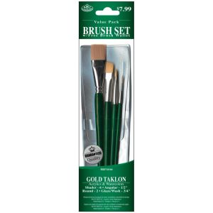 Royal Langnickel Gold Taklon Brush Set Value Pack Shader 4 Pack