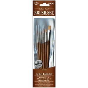 ROYAL BRUSH Langnickel Gold Taklon Brush Set Value Pack 1 Script
