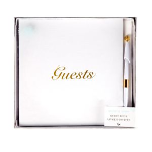 Gold Etched Wedding Anniversary Party Guest Book With Pen