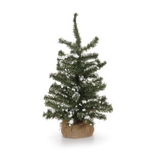 Christmas Floral Snow Glittered Tree With Burlap Base 18 Inches