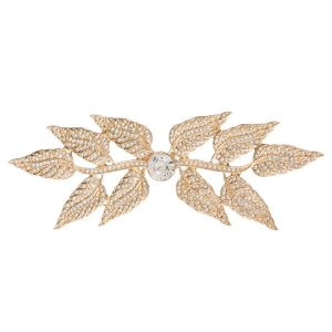 David Tutera Wedding Brooch Gold Metal Leaf With Rhinestones