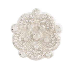 David Tutera Silver Bridal Applique Round Scallop Shape With Beading and Rhinestones
