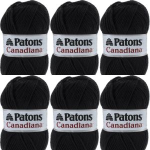 Patons Canadiana Yarn Solids Black 1 Pack of 6 Skein