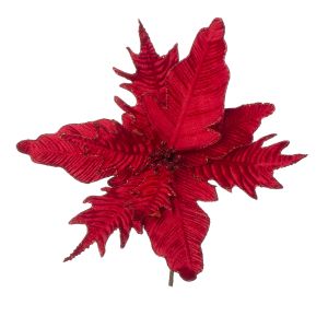 Red Velvet Poinsettia Pick With Glitter 12 X 12.5 Inches