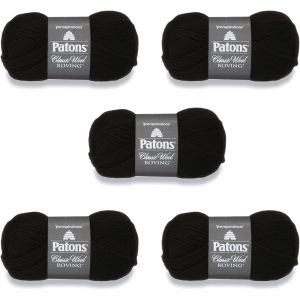 Patons Classic Wool Roving Yarn Black 1 Pack of 6 Skein