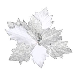Silver Glitter Poinsettia Pick Velvet 11 X 11.5 Inches