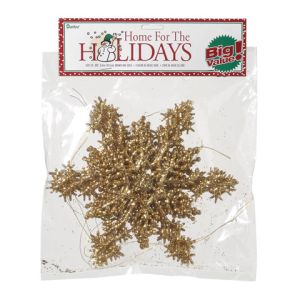 Darice 6.5 inch Glitter Christmas Ornament Set Gold Snowflakes