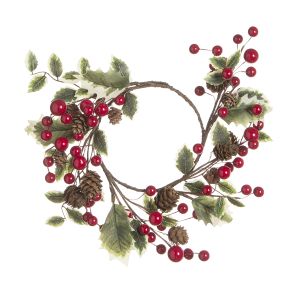 Pinecone And Berry Candle Ring 4.5 Inches