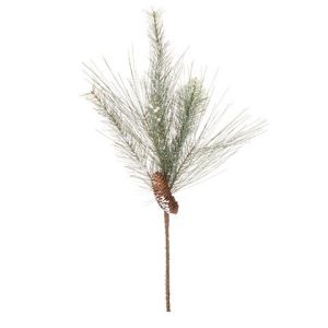 Fake Pine Branch With Pinecone Frosted Green Brown 27 Inches
