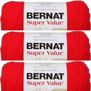Spinrite Bernat Super Value Solid Yarn True Red 1 Pack of 3 Skein
