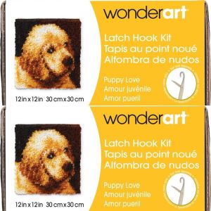 Spinrite Wonderart Latch Hook Kit 12inchX12inch Puppy Love 1 Pack of 2 Piece