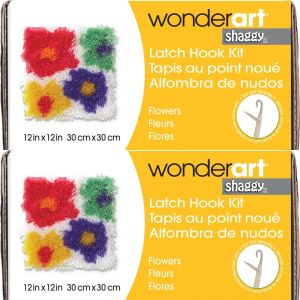 Spinrite Wonderart Shaggy Latch Hook Kit 12inchX12inch Flowers 1 Pack of 2 Piece