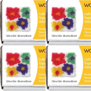 Spinrite Wonderart Shaggy Latch Hook Kit 12inchX12inch Flowers 1 Pack of 4 Piece