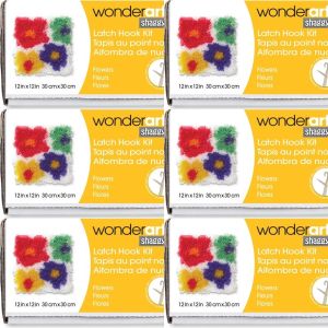 Spinrite Wonderart Shaggy Latch Hook Kit 12inchX12inch Flowers 1 Pack of 6 Piece