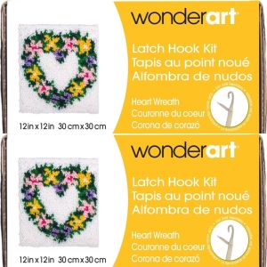 Spinrite Wonderart Latch Hook Kit 12inchX12inch Heart Wreath 1 Pack of 2 Piece