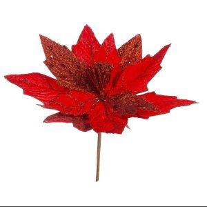 Christmas Floral Glitter Red Poinsettia Pick 10 X 12 Inches
