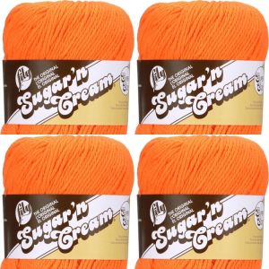 Spinrite Lily Sugar n Cream Yarn Solids Super Size Hot Orange 1 Pack of 4 Skein