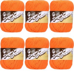 Spinrite Lily Sugar n Cream Yarn Solids Super Size Hot Orange 1 Pack of 6 Skein