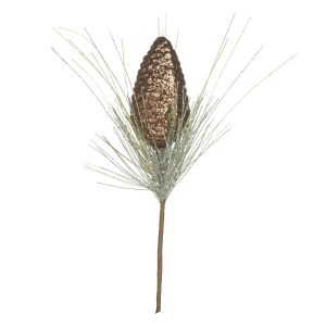 Glitter Pinecone Pick Gold Green 4 X 12 Inches