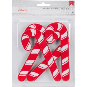 Deck The Halls Details Chipboard Candy Canes 2X5.5 Red Glitter