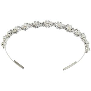 Tiara Headband Silver Rhinestones and Pearls