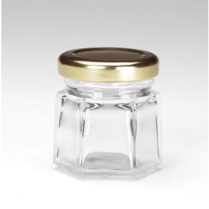 Jar With Metal Lid Clear Glass Hexagon Shape Holds 1.5 Oz