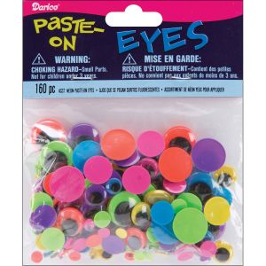 Paste On Wiggle Eyes Assorted Sizes and Colors Black On Neon