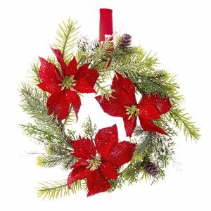 Christmas Poinsettia Wreath Cedar Spruce 14 Inches
