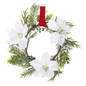 Christmas Poinsettia Wreath Juniper Boxwood 14 Inches