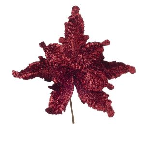Tinsel Poinsettia Pick Red 6 X 11 Inches