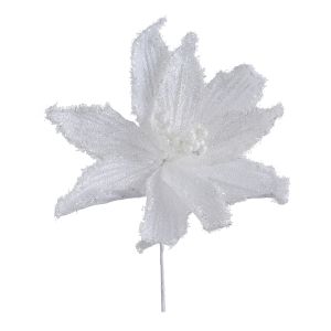 Darice Velvet Poinsettia Pick White Silver 6 x 10 Inches