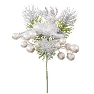 Christmas Decoration Reindeer Silver Berry Pick Size 5.25 x 9.75 inch 1 pc