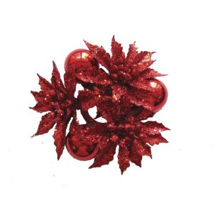 Christmas Decoration Poinsettia Glitter Red Candle Ring 5 x 2 Inch 1 Pc