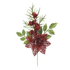 Glitter Poinsettia Pick Red Green 8 X 12 Inches