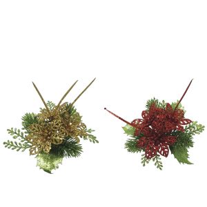 Pine And Poinsettia Pick 7 Inches 2 Assorted Styles