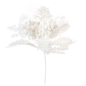 Glitter Holly And Pinecone Pick White 5.91 X 7.87 Inches