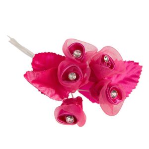 Sheer and Satin Rose Bunch Rhinestone Centers Fuchsia