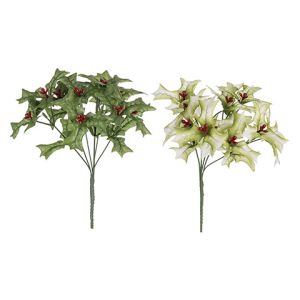 Chritmas Bush Holly X2Ast Green White 13 Inches